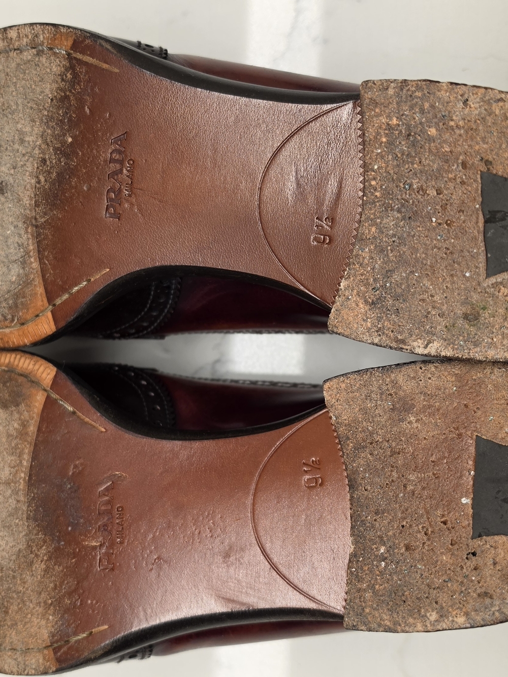 Prada Men's Leather Wingtip Brogue Oxfords - Picture 7 of 8
